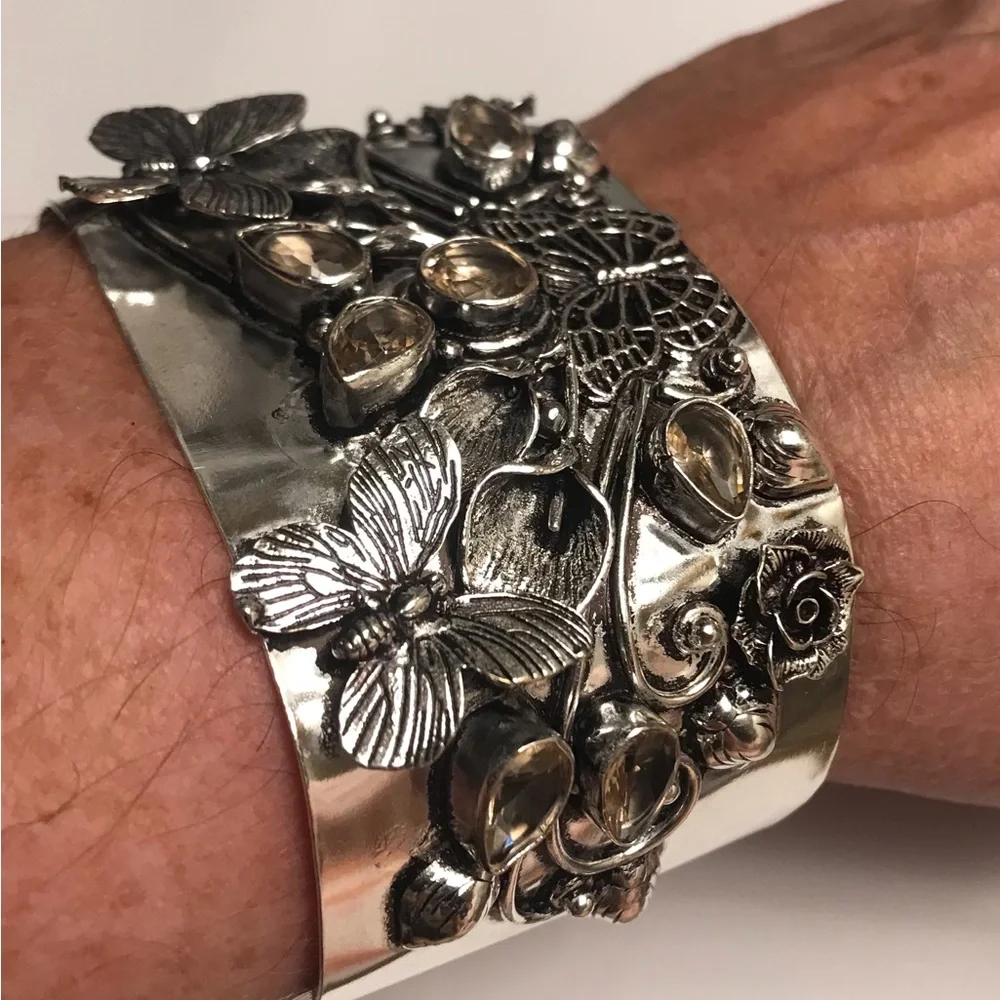 Morganite Stamped Solid 925 Sterling Silver Cuff Bracelet